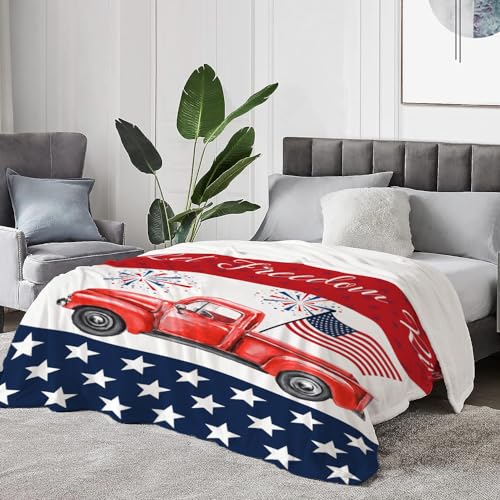 Image of YeeJu Patriotic Throw Blanket Queen Size Big 4th of July Memorial Day Fourth of July Blanket Bed Couch Soft Fleece Blanket Stars and Stripes Red White Blue American Flag Veteran Blanket 90x90