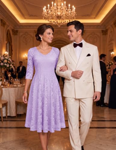 Image of Dressystar Long Sleeves Lace A Line Formal Wedding Guest Dresses