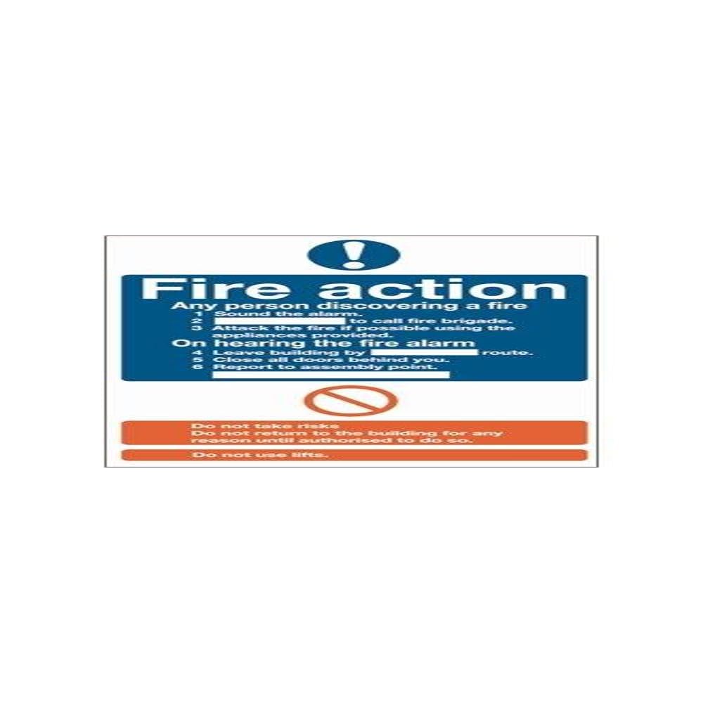 Stalwart Y920 Fire Action Sign, Self Adhesive, 300 mm x 200 mm