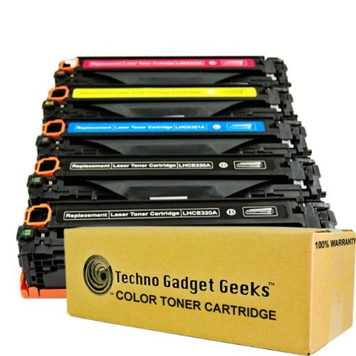 Techno Gadget Geeks 5 Pack CE320A CE321A CE322A CE323A Cyan Magenta Yellow Black Toner Cartridge Fits Color LaserJet Pro CM1415 CM1415fnw mfp CM1415fnw CP1525nw CM1415 CM1415mfp CM1525 CM1525