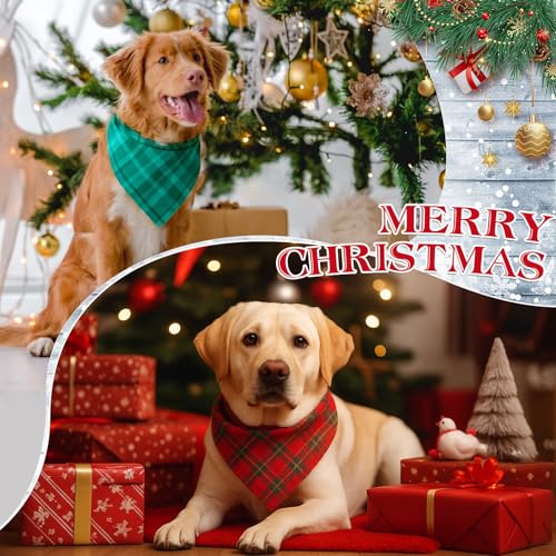 Image of Abbylike 50 Pcs Christmas Plaid Dog Bandanas Bulk, Red and Green Gingham