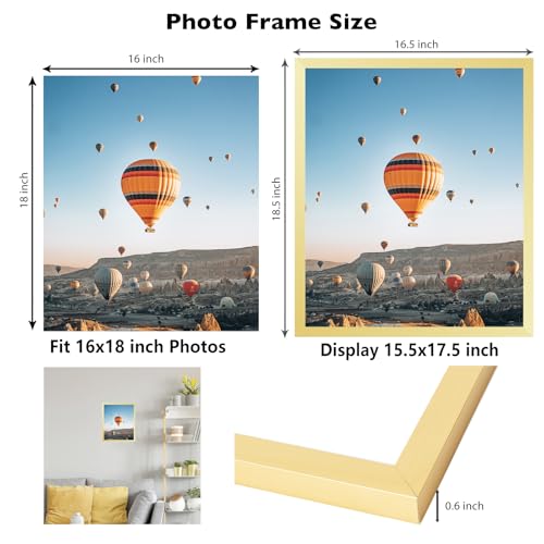 Image of JCJMY 16x18 Picture Frame Gold for Poster Photo Picture, Horizontal and Vertical Formats for Wall Hanging, 16 x 18 Wall Gallery Poster Photo Frame for 16 by 18 Photos Posters, Gold