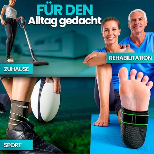 NativoDex Sprunggelenkbandage – Verstellbare Knöchelbandage für Plantarfasziitis & Achillessehne – Stabilisierung & Schutz – Atmungsaktive orthopädische Fußbandage für beide Füße