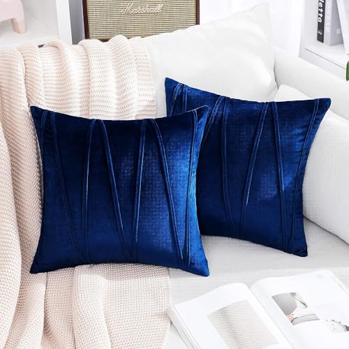 Image of Khooti Velvet Striped Cushion Cover Pack of 1-34 inchX34 inch /86X86 Cm | Navy Blue | Soft Pillow Covers Cushion Case for Sofa Bedroom Living Room Chair Car, Cushion Cover with Zig Zag Pattern