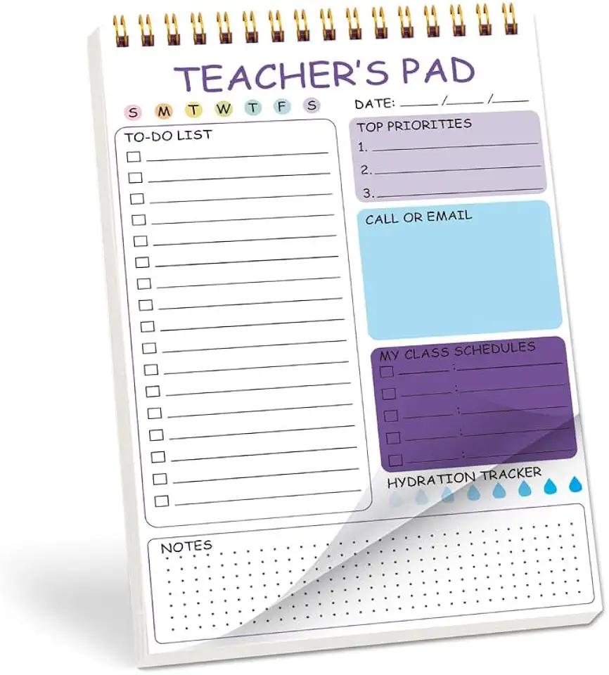 Bloco de planejamento do professor - Caderno de programação diária, agenda pessoal e de organização do trabalho para educadores (roxo)