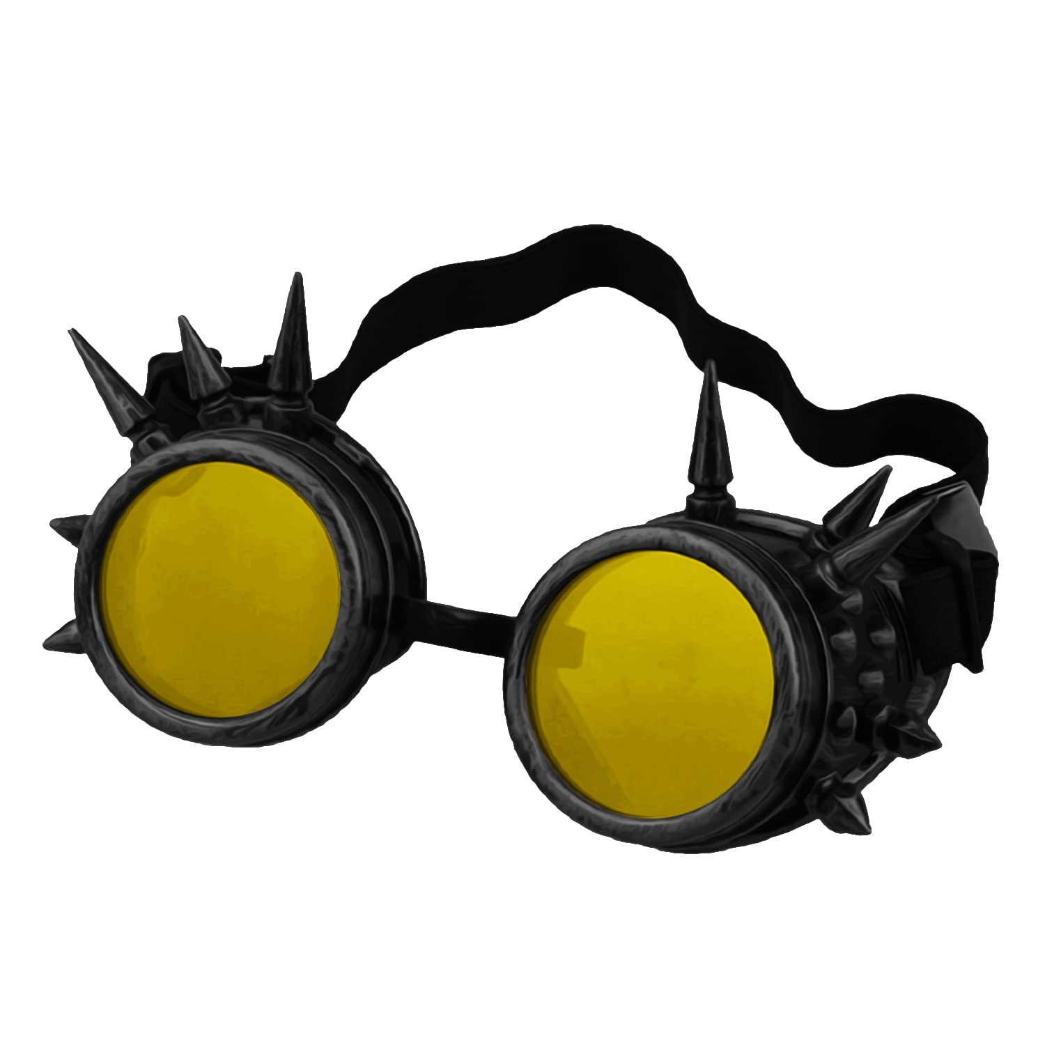 Ultra Black with Yellow Lenses Spike Steampunk Goggles Steam Punk Men Womens Goggles Cyber Pilot Goggles Punk Women Accessories Rave Glasses Welding Goggles Flying Rustic Goggles Steam Punk Goggle — image 1