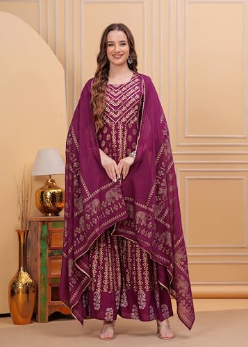 Indian Women's Purple Floral Printed Kurta Set4