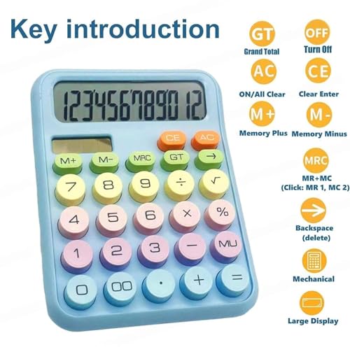 Image of DRAKIO Desktop Calculator 12 Digit Large Display, Solar Battery Dual Power Basic Calculator for Office School, Cute Colorful Calculator for Students, Electronic Desk Calculator