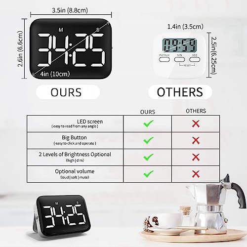 Lot de 3 minuteries de cuisine numériques magnétiques LED