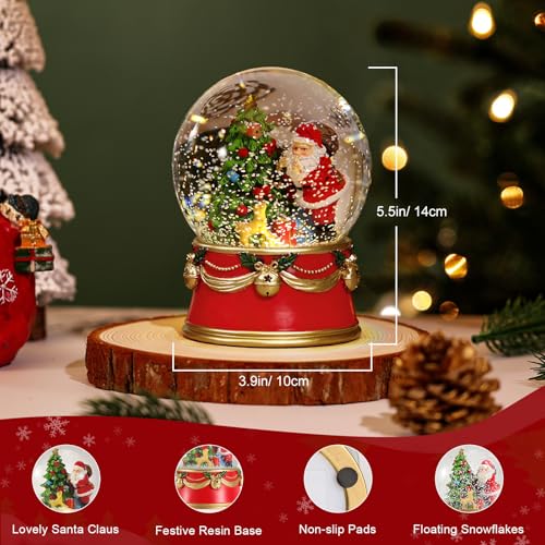 Lewondr Globo de neve de Natal, globo de neve elétrico de Papai Noel com floco de neve e luzes, glob