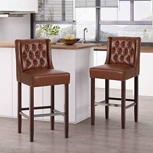 Christopher Knight Home Spencer Taburetes de Bar Contemporáneos con Respaldo Alto (Set de 2), Marrón Cognac y Espresso, Cuero Sintético miniatura 2