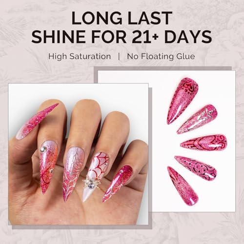 Image of MelodySusie Neon Pink Glitter Gel Nail Polish,Red 0.5fl oz Soak Off UV LED Pink Diamond Glitter Gel Polish Gift for Women Nail Art Manicure Salon DIY Nail Design Decoration at Home-1743