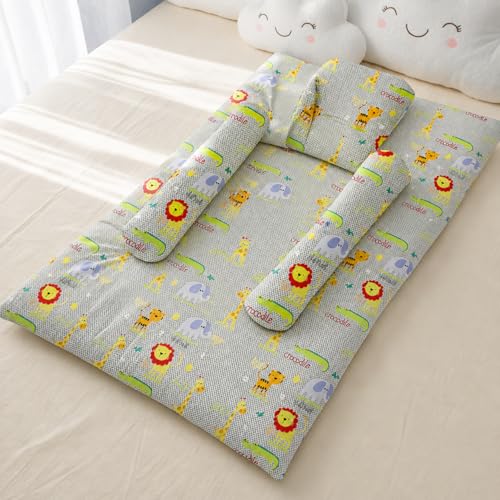 Image of StarAndDaisy Newborn Baby Bedding Nest 100% Cotton Cushioned Mattress Sheet with 2 Side Bolster Pillows & 1 Head Pillow Breathable & Soft Boys & Girl Design- Animal Print