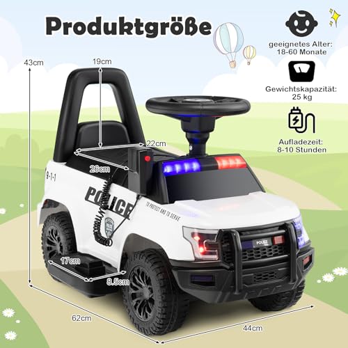 DREAMADE 6V Kinder Elektroauto, Elektrofahrzeug mit Sirene & LED Lichtern & Musik & Hupe, Batteriebetriebenes Kinderfahrzeug, für Kinder ab 18 Monate (Weiß) – Bild 6