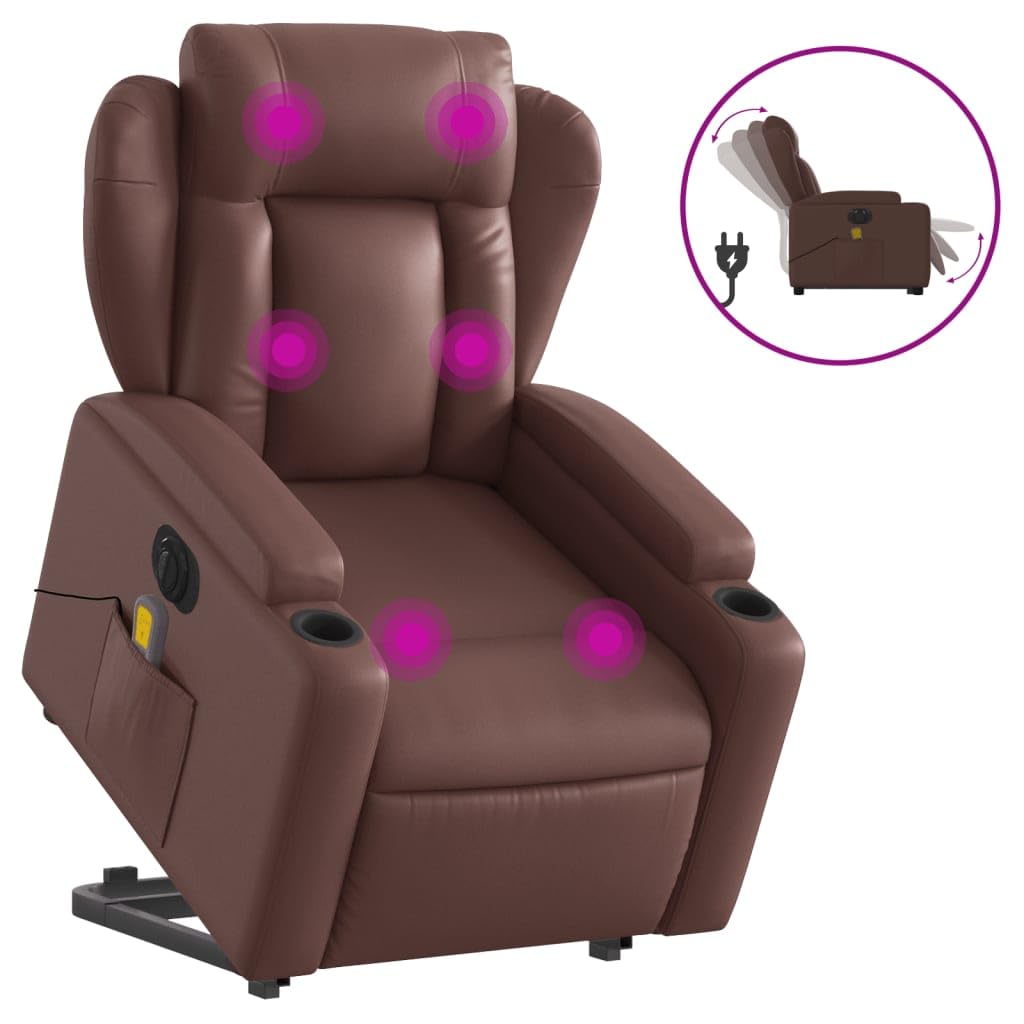 Elektrischer Personensessel, neigbar, braun, Kunstleder, verstellbare Sessel für Wohnzimmer, Aufstehsessel, Relaxsessel (SPU:3204567)