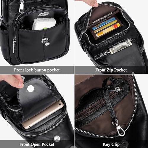 Image of Over Earth Genuine Leather Sling Bag for Women Men Small Causal Crossbody Purse Chest Backpack(O212E Classic Black)