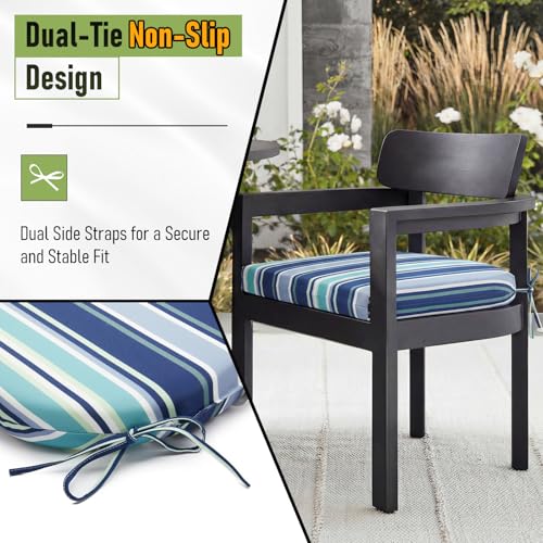 Image of Basic Beyond Outdoor Chair Cushions Set of 4, Outdoor Cushions for Patio Furniture, Water Resistant Patio Chair Cushions with 2 Ties, 17x16x2, Pinstriped Blue