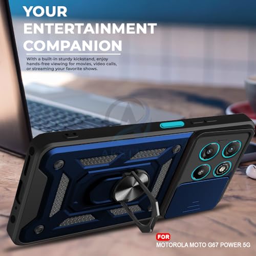Image of AESTMO Tough Armor Moto G67 Power 5G / G57 Power 5G Bumper Back Case Cover | Ring Holder & Sliding Camera Shield Cover | 360 Degree Protection Back Case Cover (Blue)