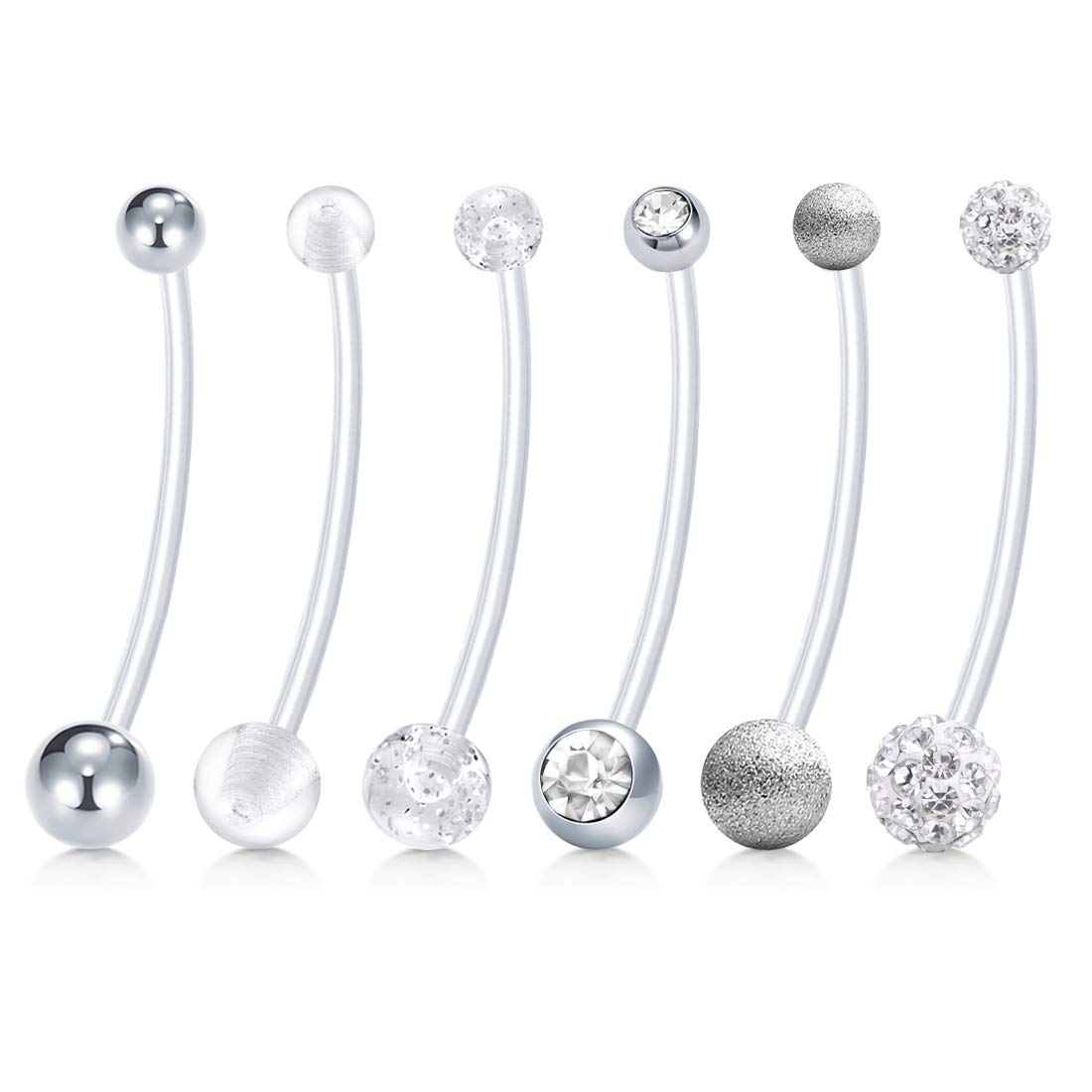 incatonincaton 14G Piercing Ombligo Embarazada 6 Piezas Flexible Acrílico Anillos de Ombligo Retainer 38mm Anillos del Ombligo Piercing