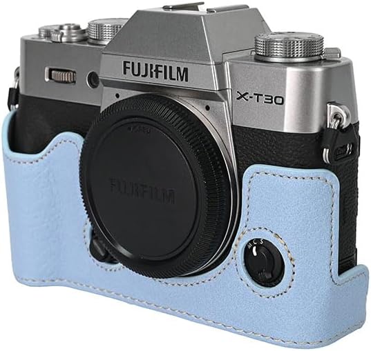 X-T30 Case, BMAOLLONGB Handmade PU Leather Half Camera Case Bag Cover Bottom Opening Version for Fujifilm X-T30 XT30 with Hand Strap (Blue) image 4