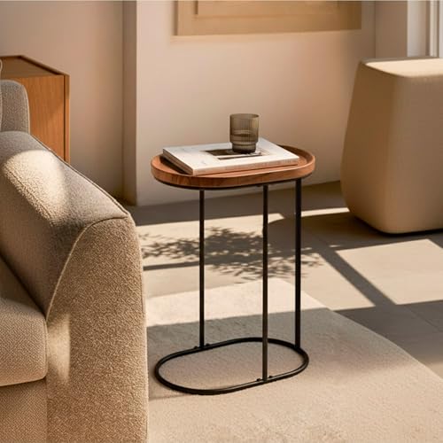 Miniatura 2 de Aktive Max Home Mesa Auxiliar, 45x30x60 Cm, Peso Máximo Soportado 5 Kg, Redonda, Efecto Roble, Estructura Metálica Negra, Mesita De Centro, Decoración Para Salón, Dormitorio, Oficina 18503