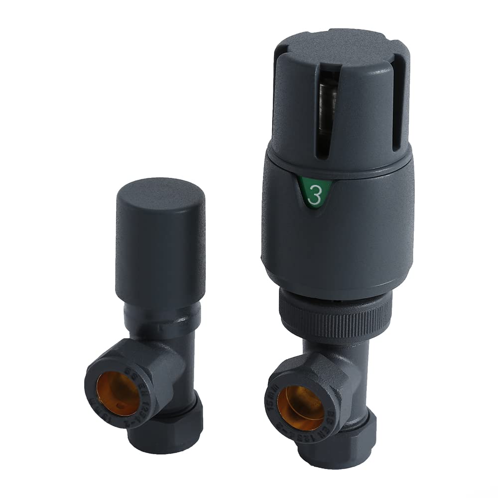 Milano Anthracite Angled Thermostatic Heated Towel Rail Radiator Valves
