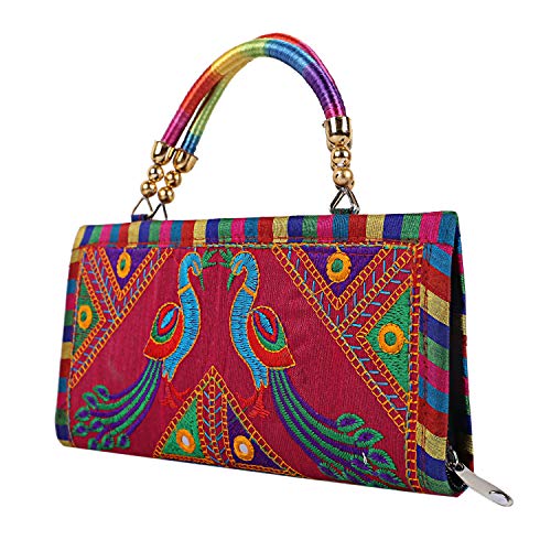 Image of Craft Trade Clutch Bags for Women Rajasthani Jaipuri Embroidered Mirror Work Ethnic Hand Bags and Clutches for Ladies Purse for Girls - 13x25 Cms