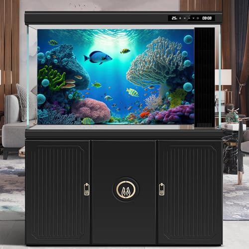 Image of Underwater Aquarium Background Tropical Coral Reef and Exotic Fishes Terrarium Background Deep Blue Ocean Sea with Sunbeams Natural Seascape Fish Tank Backdrop Poster Decorations Vinyl 48x20in