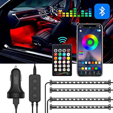 Interior Car Lights, Clydek Car LED Strip Light, 48 LED Multicolor Car Atmosphere Lighting, with APP Control & Lights Dance with Music, Car Cigarette Lighter Included (Black, 48LED) Cover