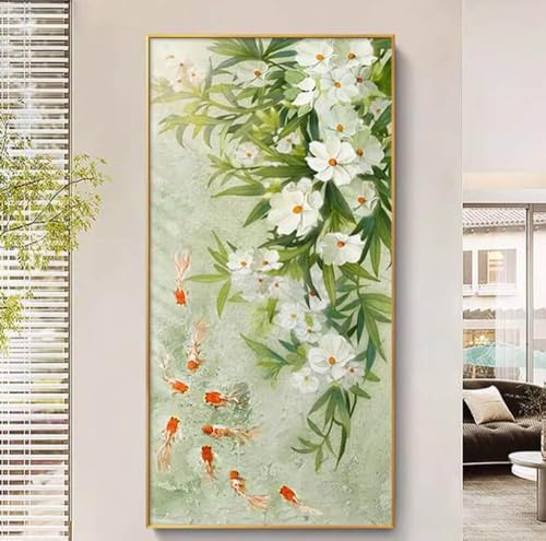 Peinture à l'huile peinte à la main grand format tableau moderne orchidées vertes