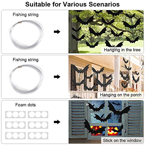 (18 Pcs) Hanging Bats Halloween Decoration Outside, Large Flying Plastic Bats Outdoor Decor, 3 Different Sizes with Cute Eye Stickers for Hanging in The Tree, Porch, Yard, Lawn, Indoor4