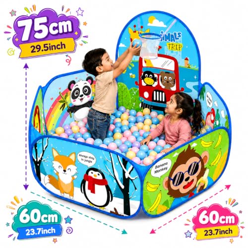 Image of Magicwand Toddler X-X-Large Size Polyster Multi-Colored Animal Theme Pop-Up Activity Ball-Pool with 200 Balls Play Tent