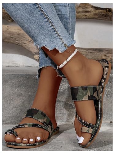 GORGLITTER Women's Camo Flat Sandals Open Toe Strap Vacation Slide Sandals2
