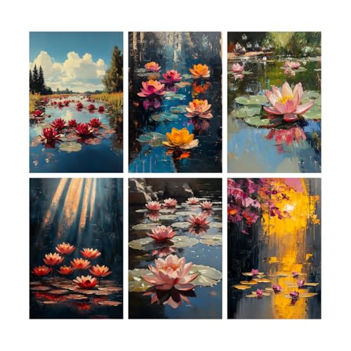 Image of SiddArtify Water Lily Wall Art Poster Print Set - Floral Canvas Prints for Living Room Bedroom Office Decor - 8x12 Sticker Pack of 6