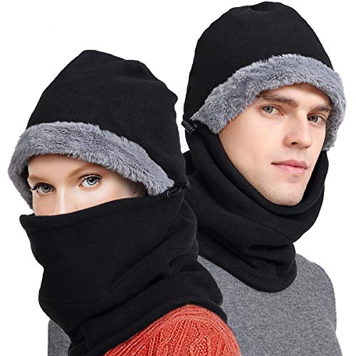Balaclava Face Mask Winter Cold Weather Fleece Hood Neck Warmer for Men Women Black