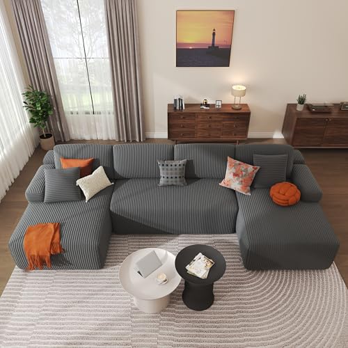 DURASPACE Canapé Modulaire Sectionnel, Canapé Convertible en Forme de U avec Mousse à Mémoire de Forme, Canapés Sectionnels sans Ossature en Velours Côtelé pour...