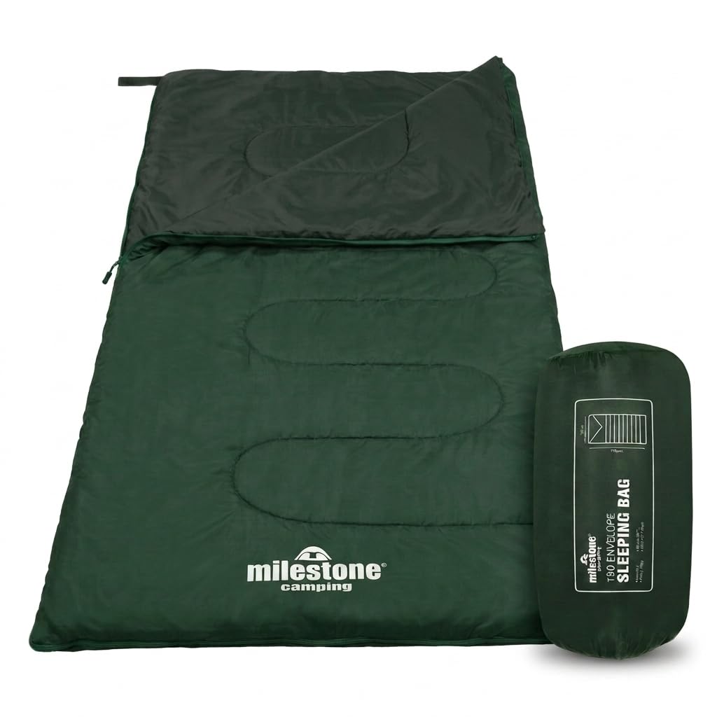 Milestone Camping Rectangular Sleeping Bag/Insulated 2 Season for Camping, Hiking, Festivals, Outdoors/Includes Carry Sack / 170cm x 75cm