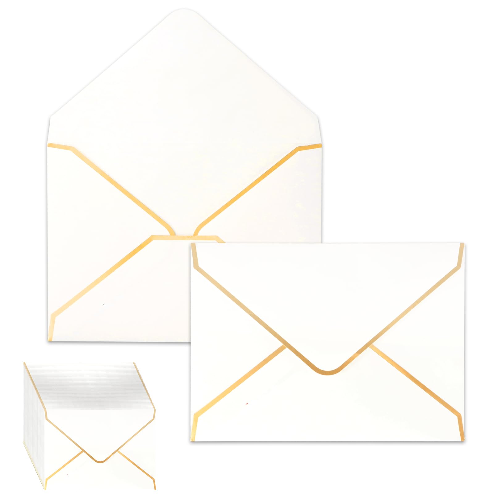 50 Piezas Sobres para Tarjeta de Regalo, Sobres para Invitaciones, Sobres de Invitación de Tamaño 18,5 x 13,5 cm Sobres con Borde Dorado para Invitaciones Boda Cumpleaños Negocios (Blanco)
