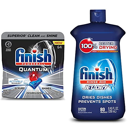 Finish - Quantum with Activblu Technology - 64ct - Dishwasher Detergent - Dishwashing Tablets with Finish Jet-Dry Rinse Aid, Dishwasher Rinse Agent & Drying Agent, 8.45 Fl Oz