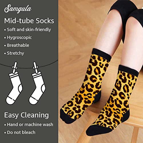 Leopard Print Crew Socks for Woman Size 6-8 Spots Animal Skin Texture Fashion Girls Socks4