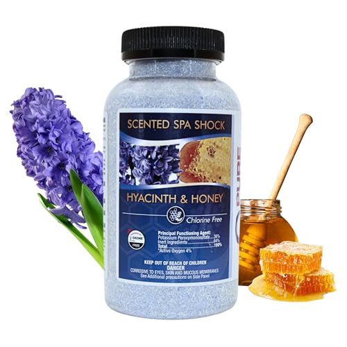 Shock de spa perfumado, choque sin cloro para cualquier spa o jacuzzi, uso con tabletas de bromo o cloro de spa. Cristales infundidos con fragancia de miel de jacinto tratan el agua y oxidan los