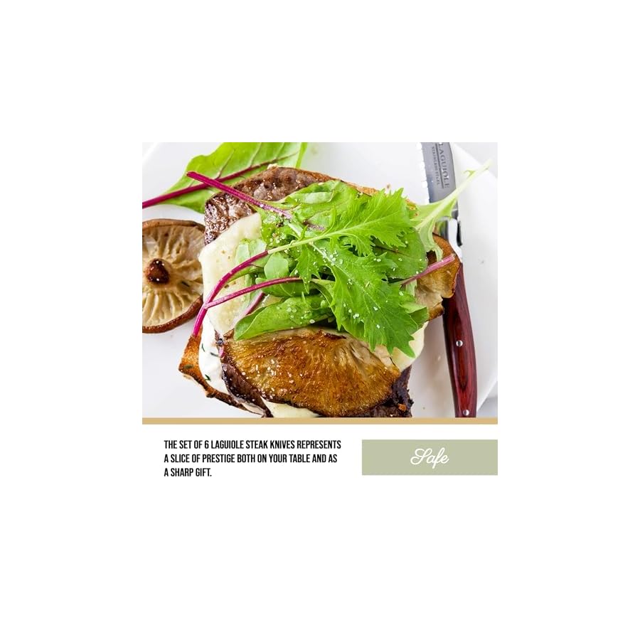 Trudeau Set of 6-Brown & Gray Laguiole Steak Knives with Pakkawood Handles, Stainless/Wood