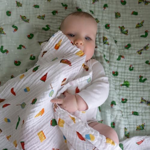 Image of aden + anais Essentials Cotton Muslin Swaddle, Breathable Baby Blanket, Ideal for Newborns, Babies & Infants, Receiving Blanket, Soft and Lightweight Wrap, 4 Pack, Very Hungry Caterpillar