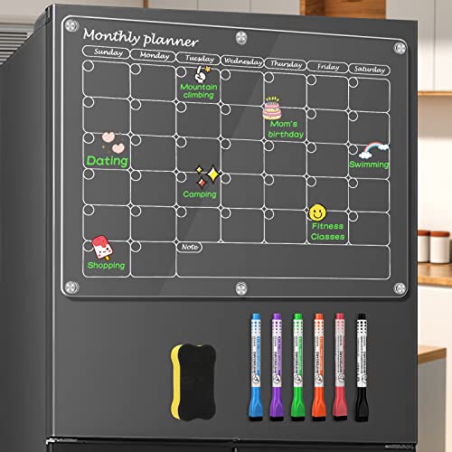 Acrylic Magnetic Calendar For Fridge, Bestmal 16"X12" Monthly Clear Dry Erase Calendar Board For Fridge Reusable Planner Board Calendar Whiteboard Memo Planning Boards For Refrigerator With 6 Markers #TOP8