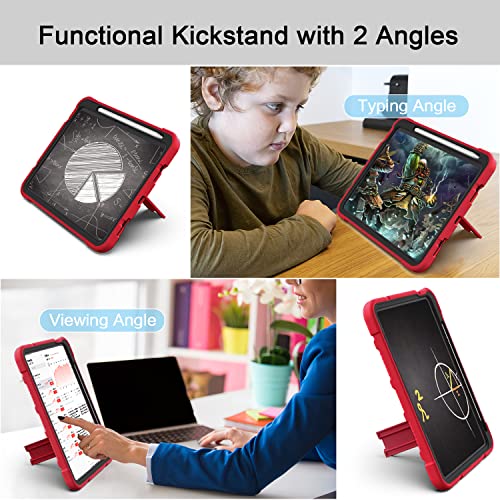 Image of Azzsy Case for iPad (A16) 11th Generation 11 Inch 2025 / iPad 10th Generation 10.9 Inch 2022, [Built-in Pencil Holder] Heavy Duty Shockproof Rugged Protective Case, Red2