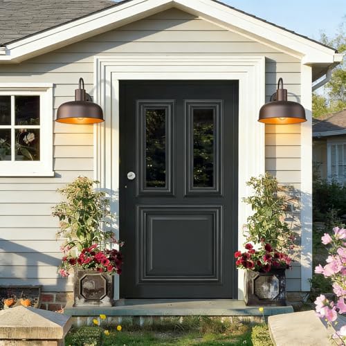 Image of Darkaway Solar Barn Light for Outdoor, Dusk to Dawn Outside Wall Lights Solar Powered, Industrial Gooseneck Bronze Exterior Wall Sconce for Shed House Porch Garage,2 Pack