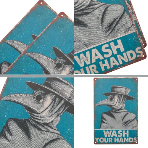 Tzhome Vintage Tin Sign,Wash Your Hands Plague Doctor Wall Art Plague Doctor Art Print Plague Doctor Wall Decor,Home Decor/Lover Gifts/Wall Decor/Guest Wall Decor Art Sign 8 X 12 Inches #TOP2