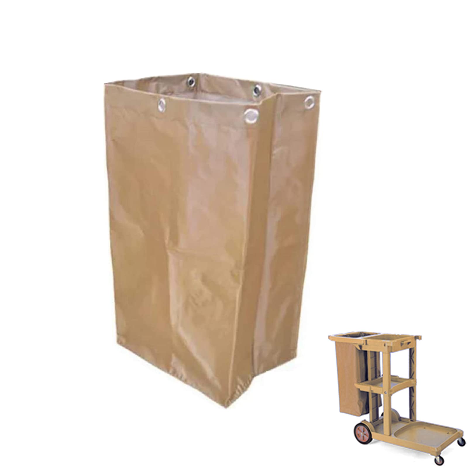Replacement Janitorial Cart Bag, High Capacity Waterproof Thickened Housekeeping Commercial Janitorial Cleaning Cart Bag with 6 Brass Grommets - 25 Gallon (Brown)