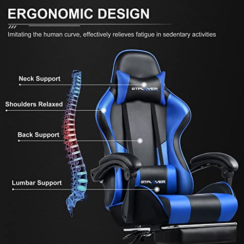 GTPLAYER Game stoel massage, gaming bureaustoel ergonomische met voetensteun, verstelbare hoofdsteun en lendensteun, in hoogte verstelbaar, lauw - Afbeelding 6