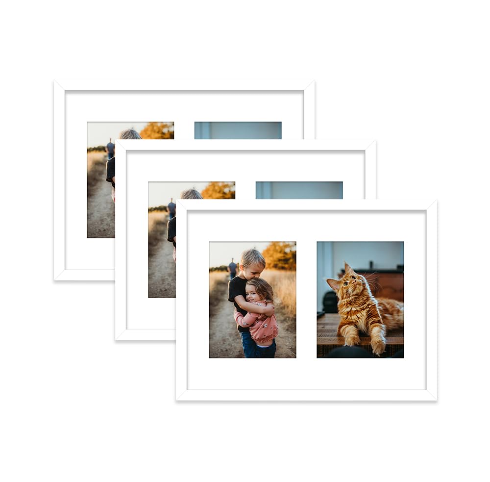 White Multi Photo Frame - Holds 2 x 8x6 Pictures, Family Collage Picture Frame for Wall Display, 16x12 Frame size, Set of 3